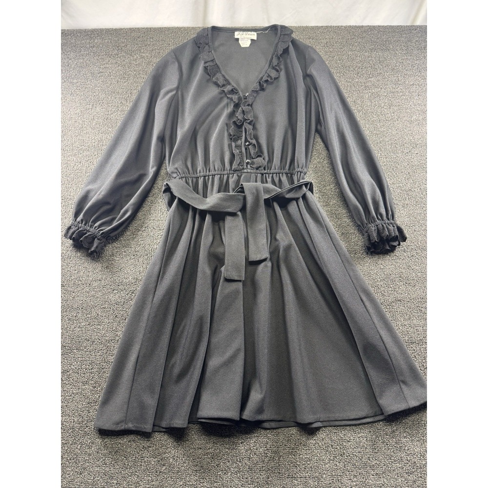 Vintage 70's-80's J.J. Dean Black Long Sleeve Knee Length Dress Size 10